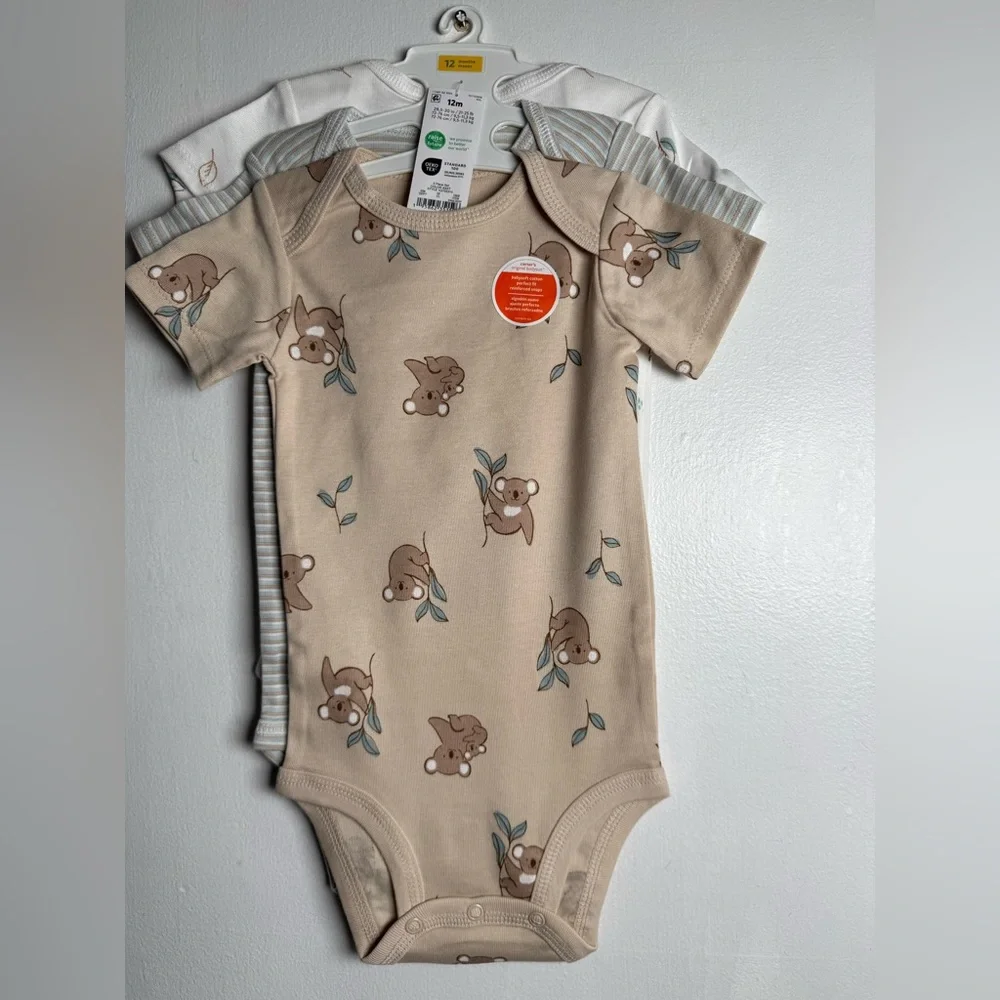 Carter's Baby Boy Bodysuit soft Cotton Perfect Fit Snaps 3 Piece Size 12 New